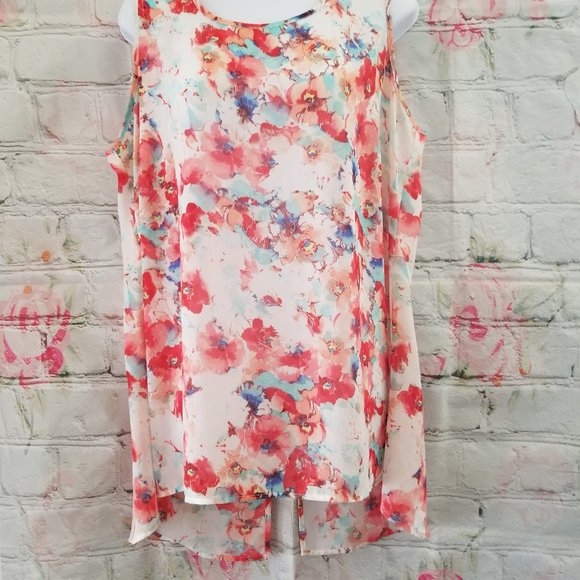 Unbranded Tops - Women's Sleeveless Floral Top High Low Hem XL